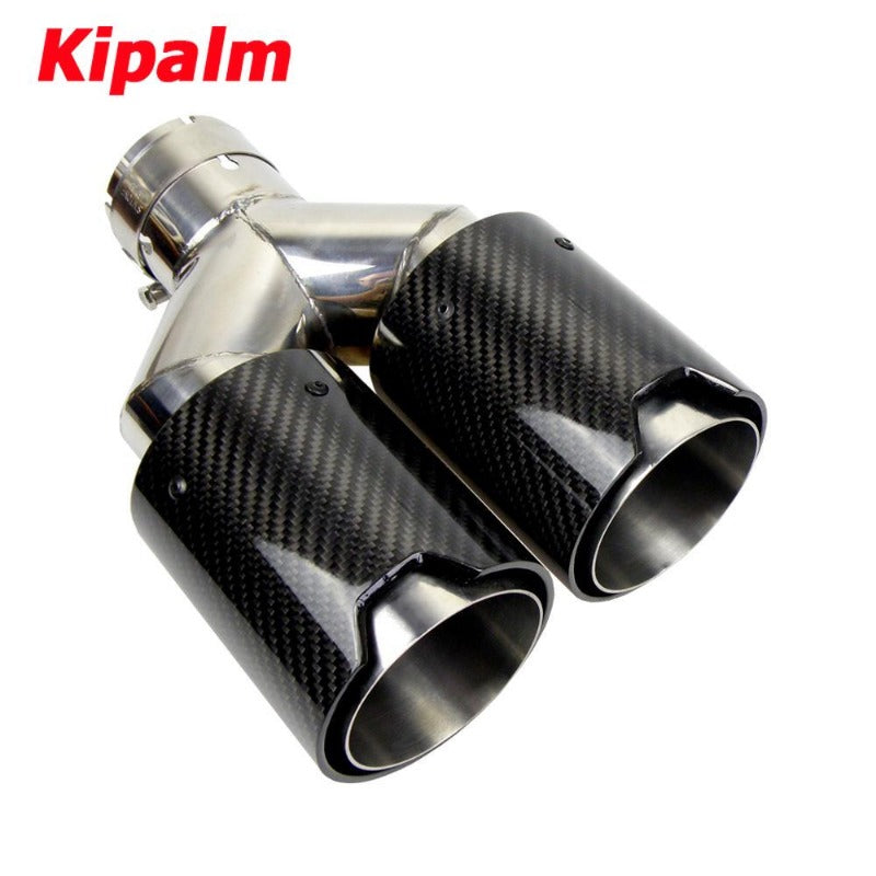 Dual Carbon Fiber 304 Stainless Steel Universal M Performance Exhaust Tips End Pipes Muffler Tips for BMW No Logo