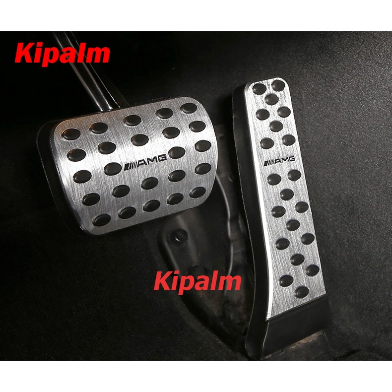 Drill Gas Accelerator Brake Pedal Pad Cover For Mercedes Benz W202 W203 W204 W205 C180 C220 C250 C300 C400 C Class AT Aluminum alloy gas brake pedal AMG LOGO