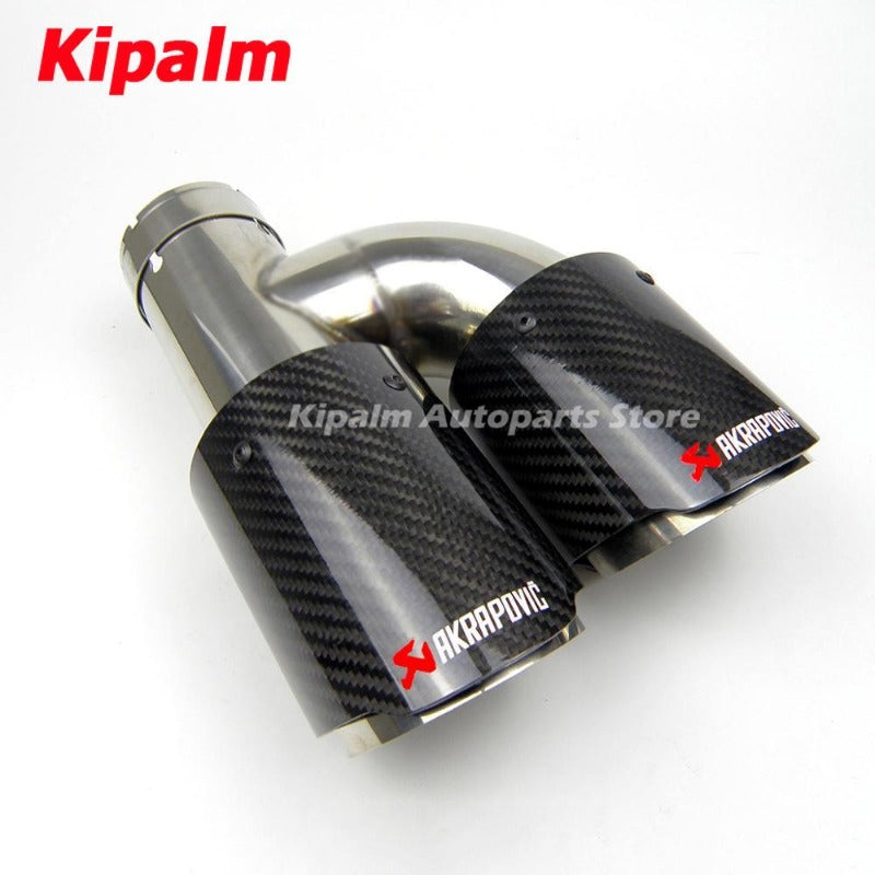 Universal Car Akrapovic Dual Exhaust Pipe Straight Edge Carbon Fiber + Stainless Steel Double Muffler Tip for Car Accessories