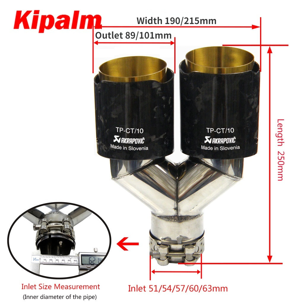 Kipalm Dual Forging Carbon Fiber Exhaust Pipe Muffler Tip with Golden Chrome Stainless Steel Inner Pipe