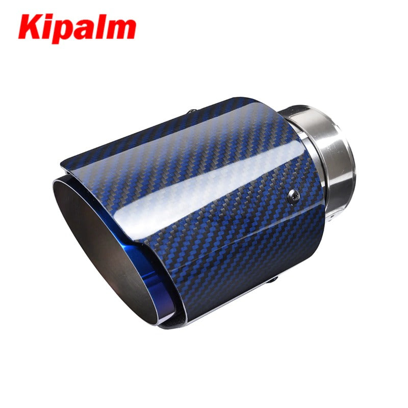 Unique Blue Carbon Fibre Car Exhaust Pipe Muffler Tip Glossy Twill Carbon Fiber Blue Coated T304 Stainless Steel Tips