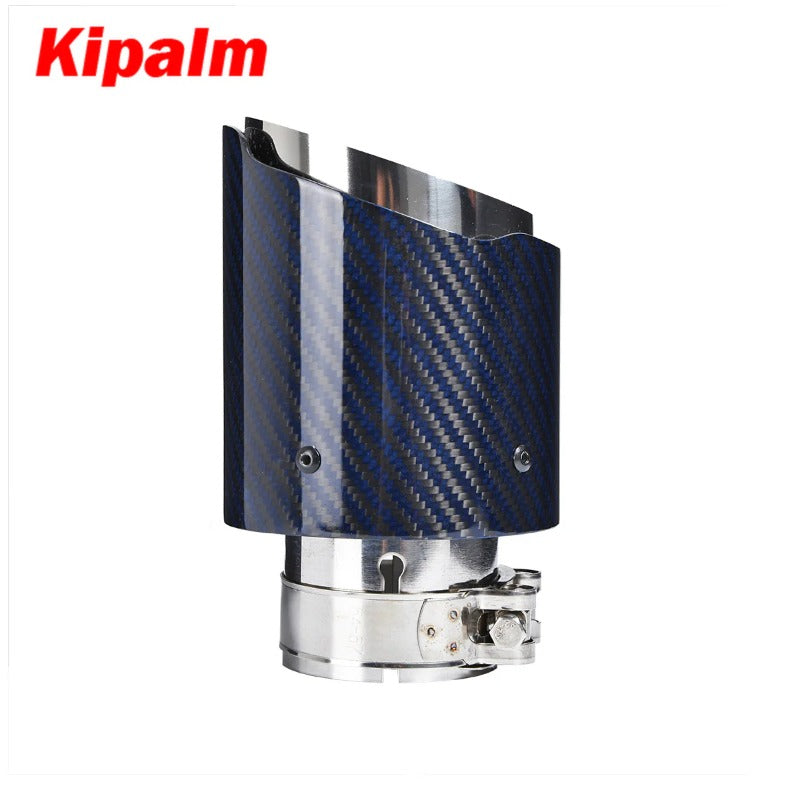 Unique Blue Carbon Fibre Car Exhaust Pipe Muffler Tip Glossy Twill Carbon Fiber Mirror-Polished T304 Stainless Steel Tips