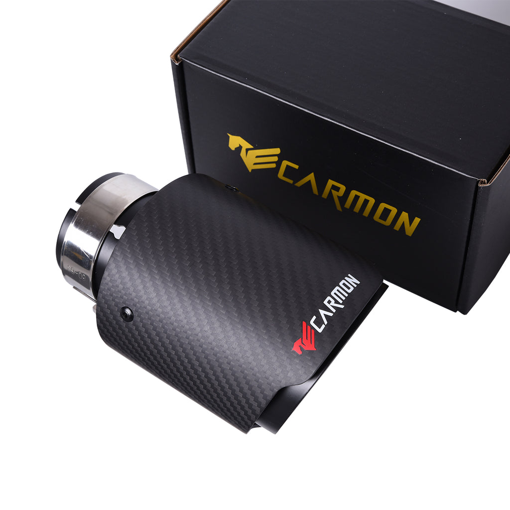 CARMON Twill Weave Matte Carbon Fiber Exhaust Pipe with black Stainless Steel Straight Edge Muffler Tip Tailpipe