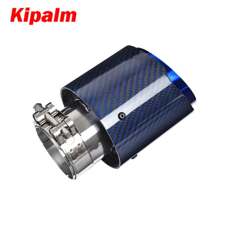 Unique Blue Carbon Fibre Car Exhaust Pipe Muffler Tip Glossy Twill Carbon Fiber Blue Coated T304 Stainless Steel Tips