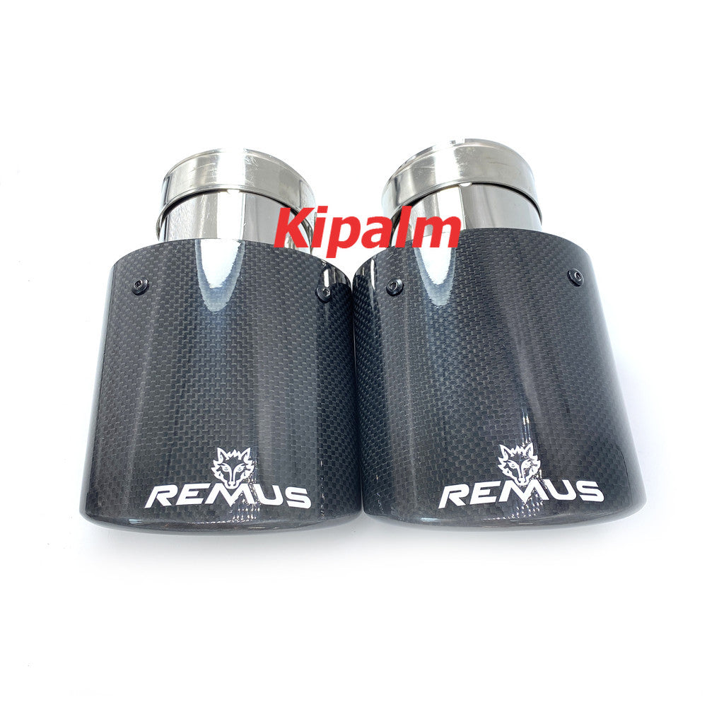 1 PCS Car Universal Oval Remus Gloss Carbon Fiber Exhaust Tips with Logo for BMW Benz AUDI HYUNDAI