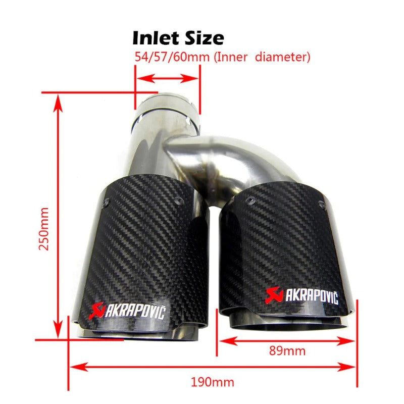 Universal Car Akrapovic Dual Exhaust Pipe Straight Edge Carbon Fiber + Stainless Steel Double Muffler Tip for Car Accessories