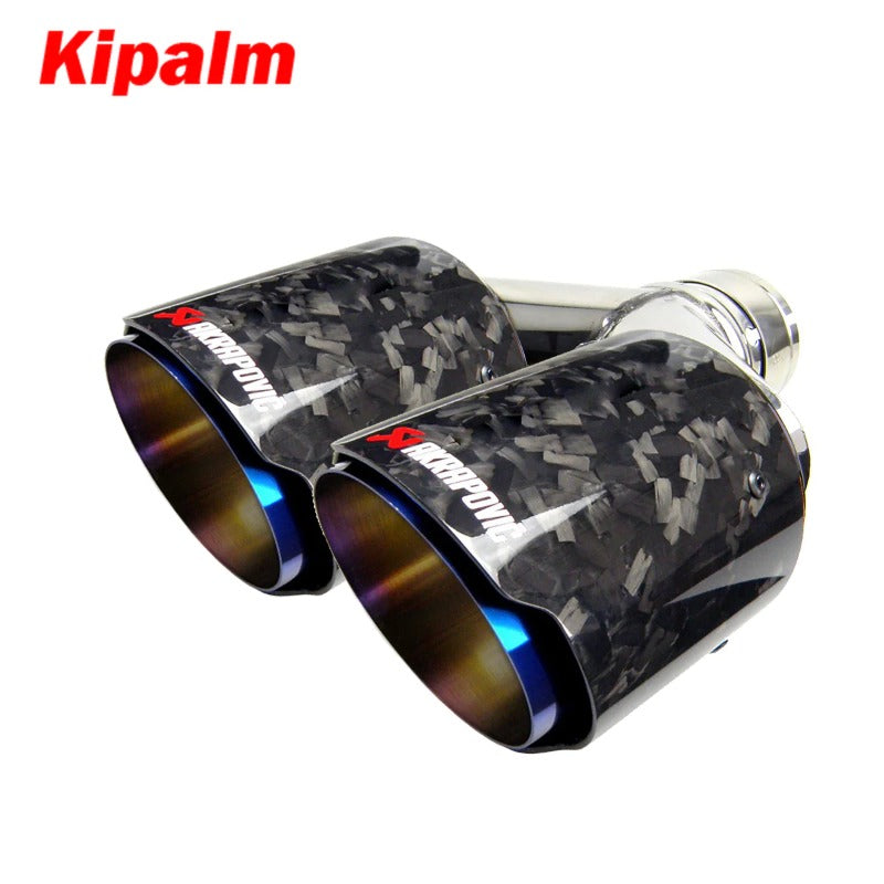 Kipalm Forged Carbon Fiber Dual Tips Exhaust Pipe Muffler Tip with Blue Burnt Stainless Steel Inner Pipe Muffler Cutter