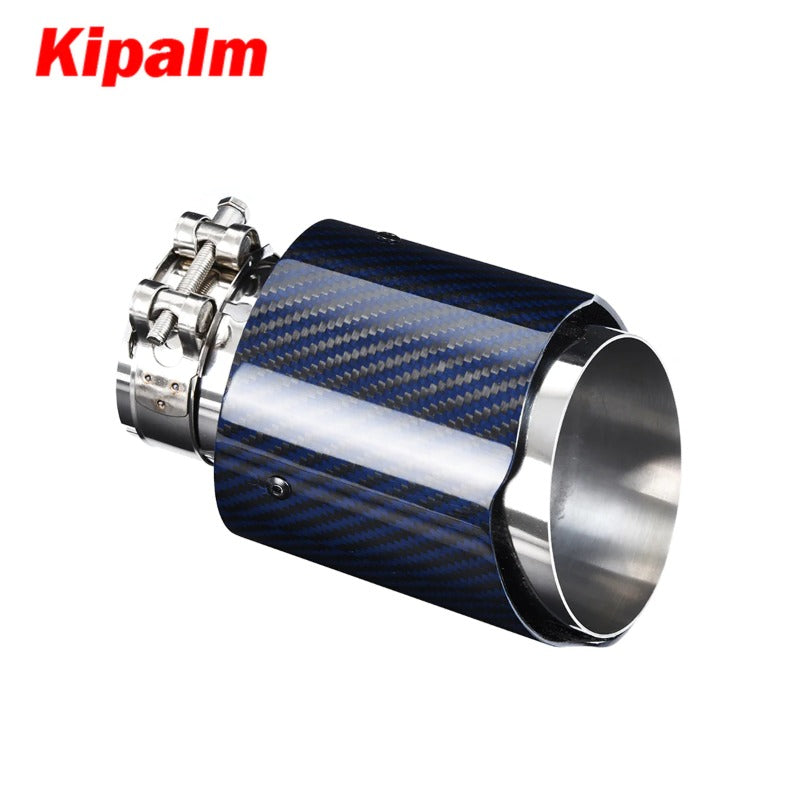 Unique Blue Carbon Fibre Car Exhaust Pipe Muffler Tip Glossy Twill Carbon Fiber Mirror-Polished T304 Stainless Steel Tips