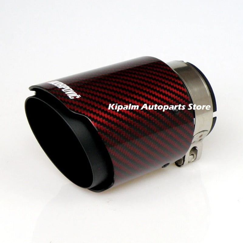 Universal Akrapovic Carbon Fiber Car Exhaust Pipe Muffler Tip Glossy Red Twill Carbon Fiber Cover Black Coated Stainless Steel